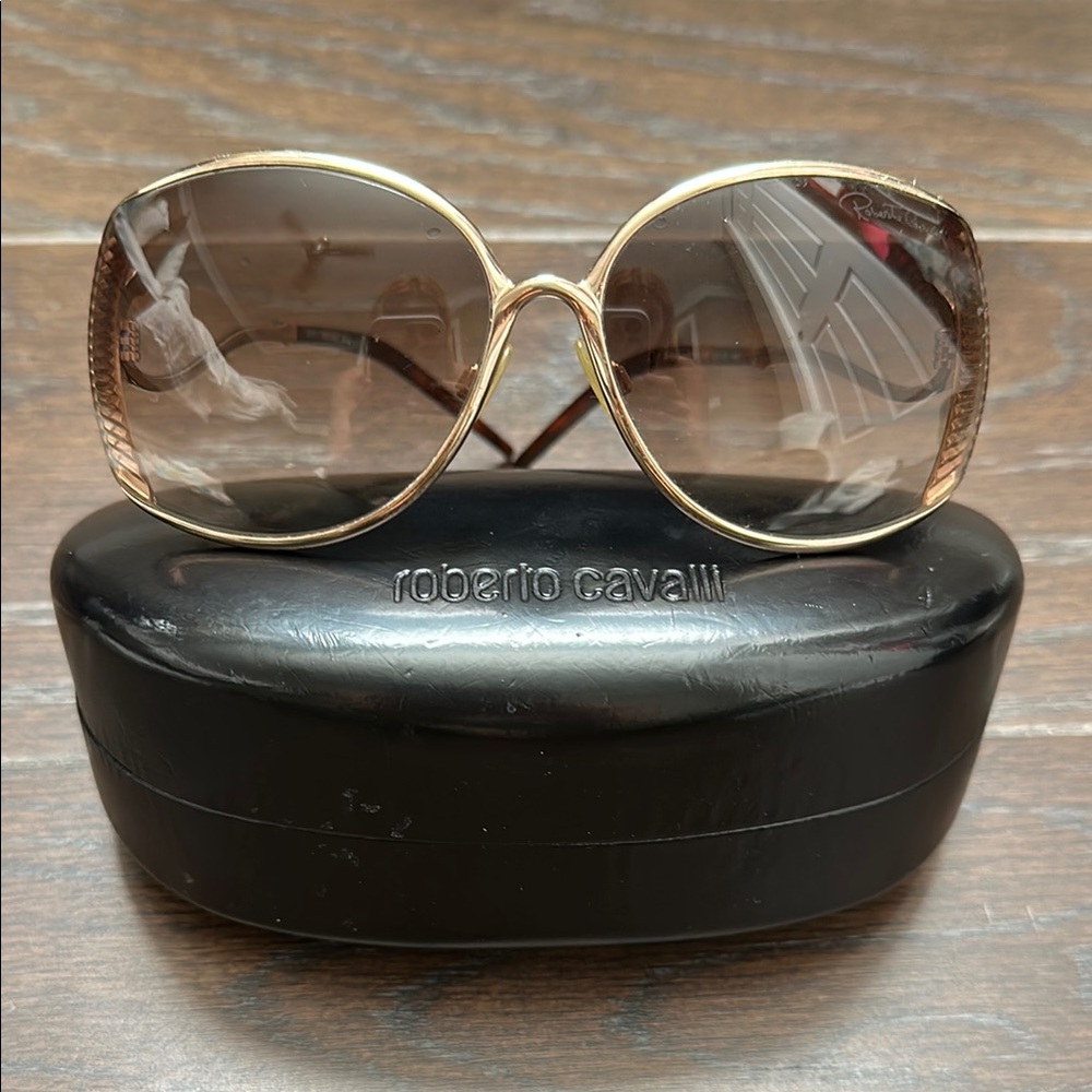 Roberto Cavalli Gold Brown Oversized Sunglasses